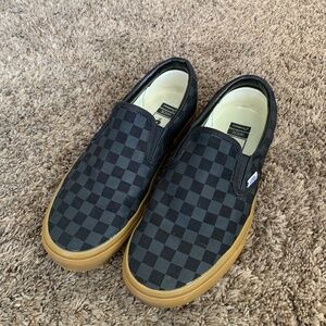 Vans Black on Black Checkered Slip On Casual Skateboarding Shoes Sz.8 Wide